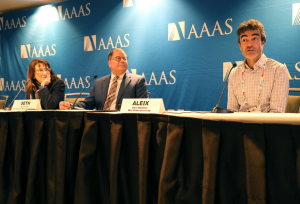 Photo of Dr. Feldman Barrett, Dr. Pollak, and Dr. Martinez at the 2020 AAAS Annual Meeting in Seattle